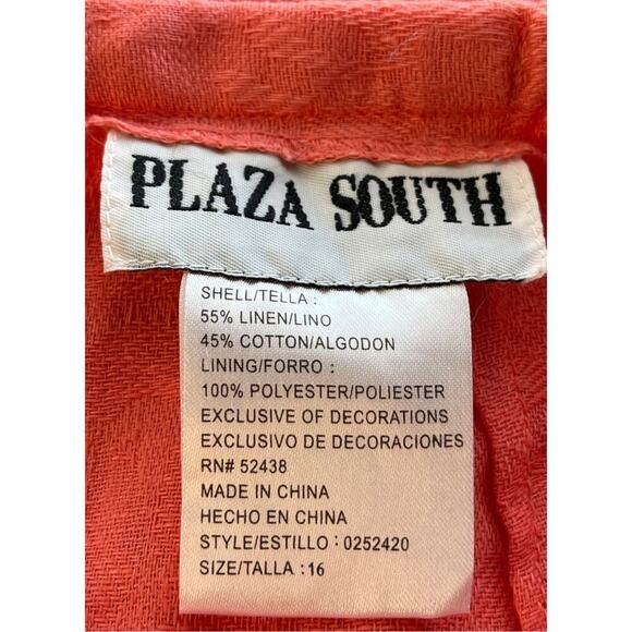 Plaza South Womens 16 Orange Back Slit Linen Blend Skirt Office Wear FLAW - Picture 4 of 7